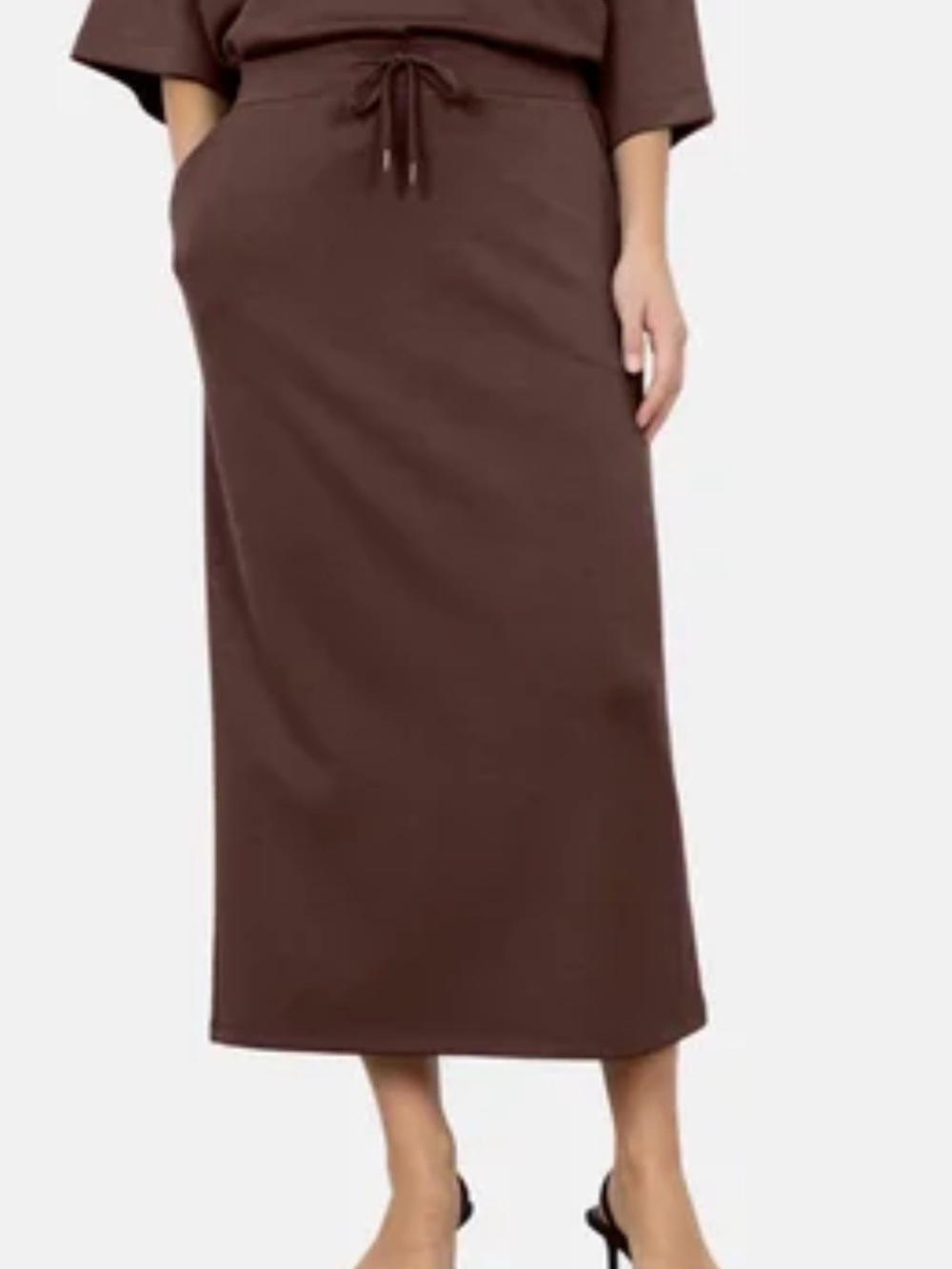 NWT Soyaconcept Banu A-line  Drawstring Midi Skirt in Fudge  Brown